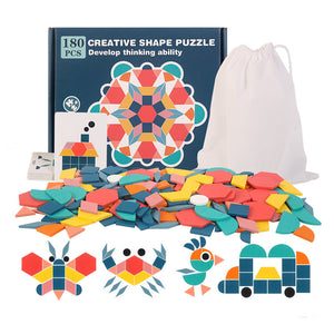 Awaken the Mind: High Quality Wooden Tangram Puzzle - 180 Colorful Pieces for Kids Ages 4-6