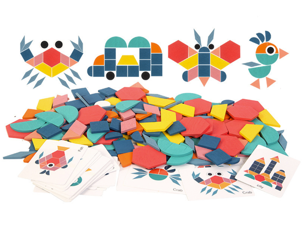 Awaken the Mind: High Quality Wooden Tangram Puzzle - 180 Colorful Pieces for Kids Ages 4-6