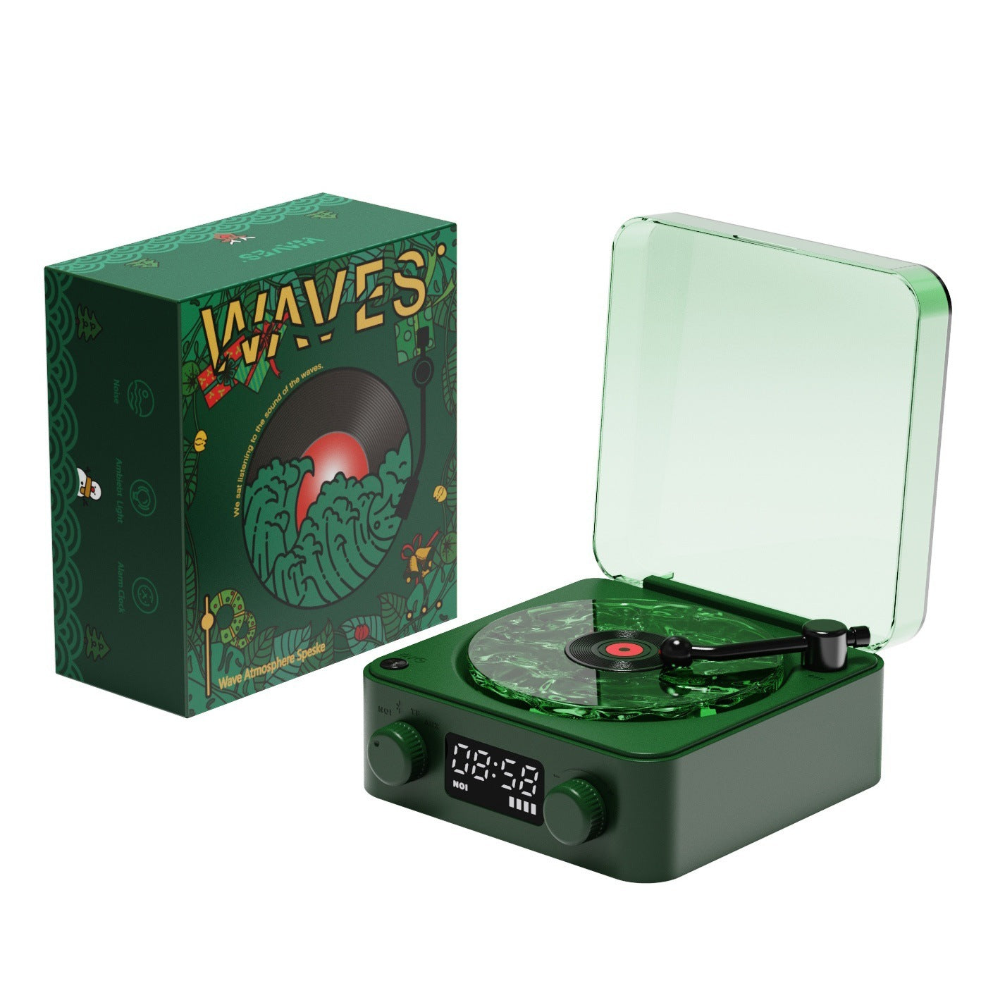 Platine vinyle rétro sans fil Bluetooth 5.0, son stéréo avec effet de projection RVB et bruit blanc